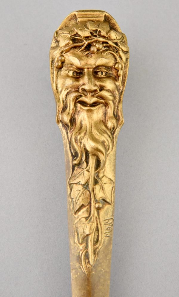 Art Nouveau bronze letter opener bookmark with satyr.