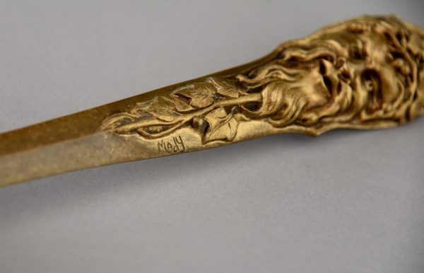 Art Nouveau bronze letter opener bookmark with satyr.