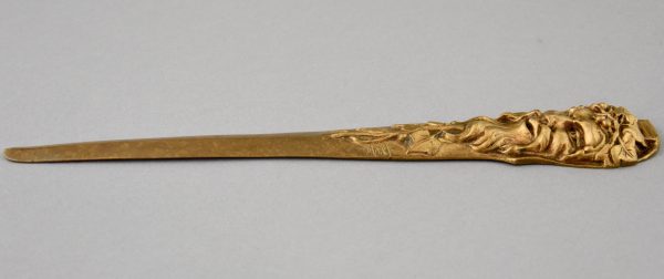 Art Nouveau bronze letter opener bookmark with satyr.