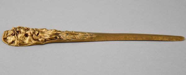 Art Nouveau bronze letter opener bookmark with satyr.