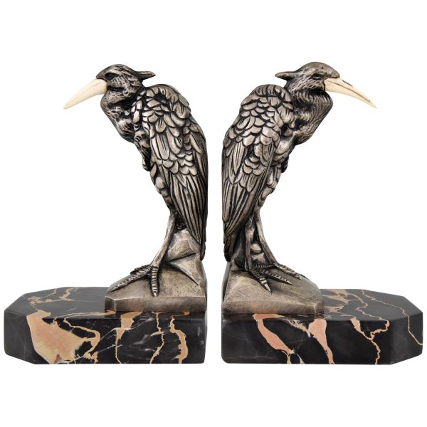 Art Deco bronze heron bookends