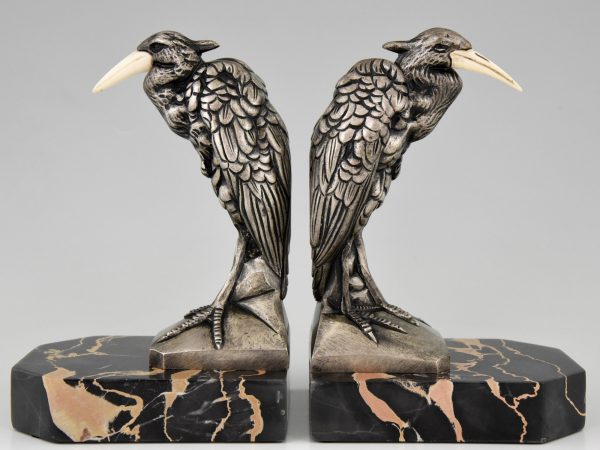 Art Deco bronze heron bookends