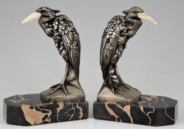 Art Deco bronzen boekensteunen reigers