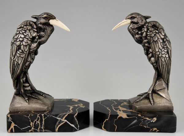 Art Deco bronze heron bookends