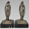 Art Deco bronze heron bookends