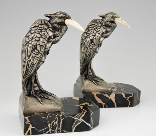 Art Deco bronze heron bookends