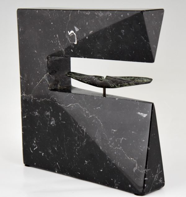 Abstract marble and bronze sculpture