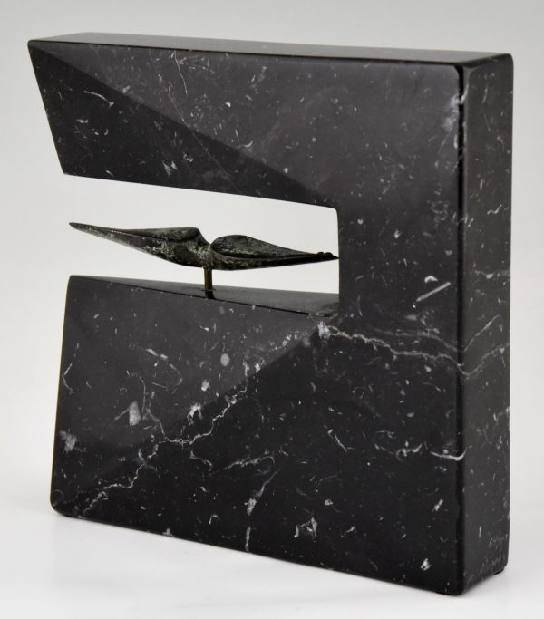 Abstract marble and bronze sculpture