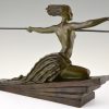 Amazon, Art Deco bronze sculpture of a nude with spear