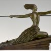 Amazon, Art Deco bronze sculpture of a nude with spear