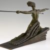 Amazone, Art Deco sculpture bronze femme nue à la lance.
