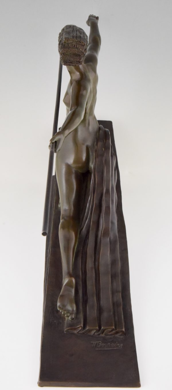 Amazon, Art Deco bronze sculpture of a nude with spear