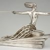 Amazone Art Deco sculpture bronze femme nue à la lance