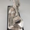 Amazone, Art Deco bronzen beeld naakte vrouw met speer