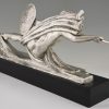 Amazone, Art Deco Bronze Skulptur Frauenakt mit Speer