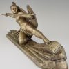Amazone Art Deco Skulptur Bronze Frau Kriegerin mit Speer