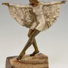 Art Deco bronzen sculptuur danseres in vlinder jurk