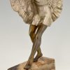 Art Deco sculpture en bronze danseuse robe papillon