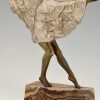 Art Deco bronzen sculptuur danseres in vlinder jurk