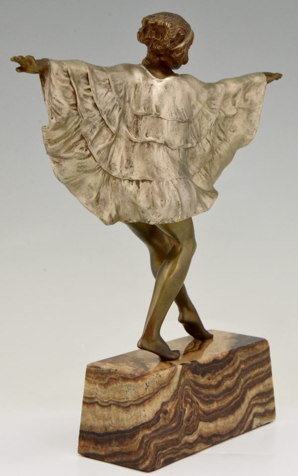 Art Deco sculpture en bronze danseuse robe papillon