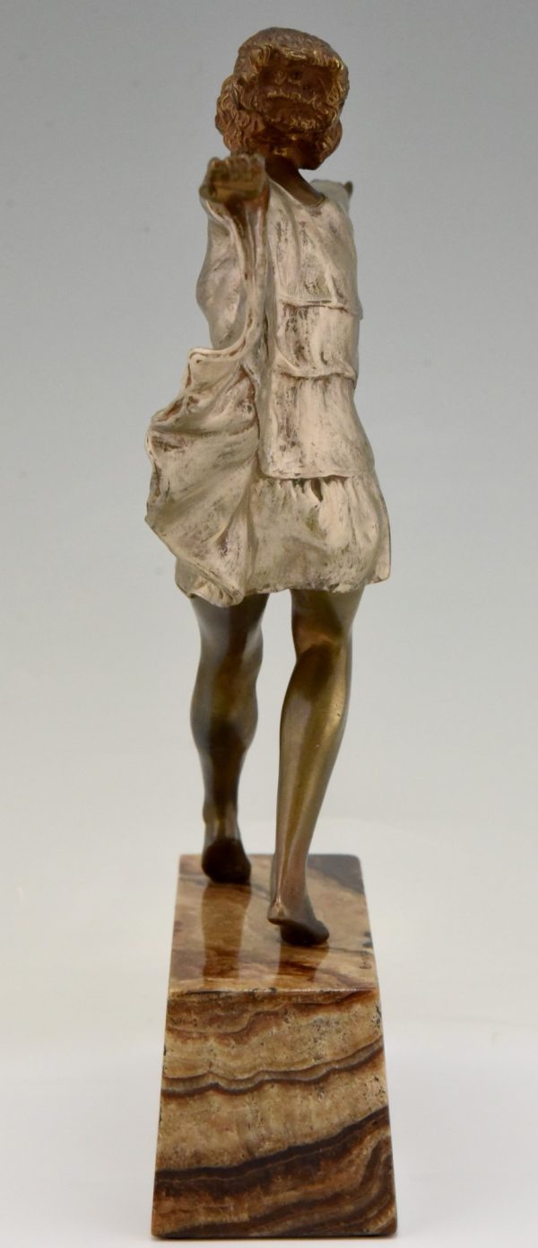 Art Deco sculpture en bronze danseuse robe papillon