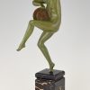 Art Deco bronze sculpture nude dancer with fan and hat