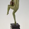 Art Deco bronze sculpture nude dancer with fan and hat