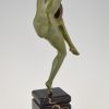 Art Deco bronzen sculptuur dansend naakt met waaier