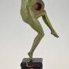 Art Deco bronzen sculptuur dansend naakt met waaier