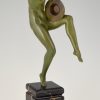 Art Deco bronze sculpture nude dancer with fan and hat