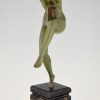 Art Deco bronzen sculptuur dansend naakt met waaier