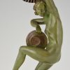 Art Deco bronzen sculptuur dansend naakt met waaier