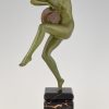 Art Deco bronze sculpture nude dancer with fan and hat