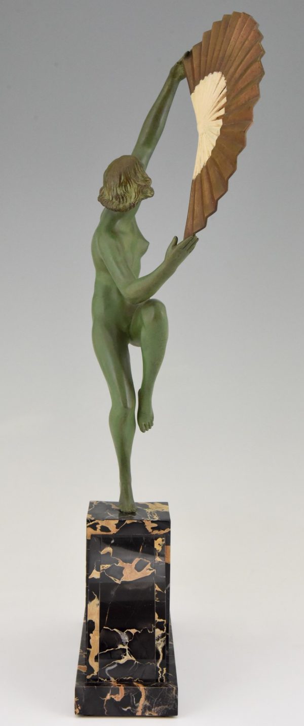 Art Deco Skulptur Bronze Frauenakt Fächer Tänzerin
