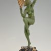 Art Deco sculpture bronze danseuse nue a l’éventail