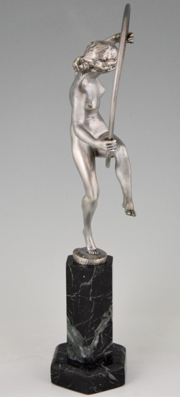 Art Deco bronzen sculptuur naakt met hoepel