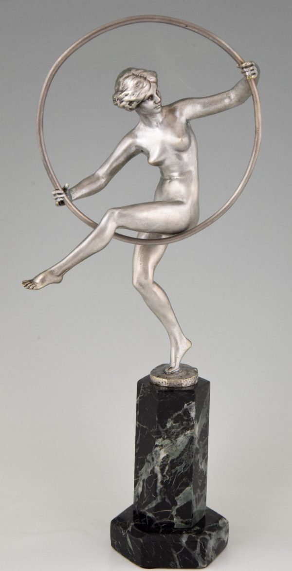 Art Deco bronze sculpture nude hoop dancer