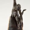 Art Deco bronze sculpture nude with bow Diana aiming