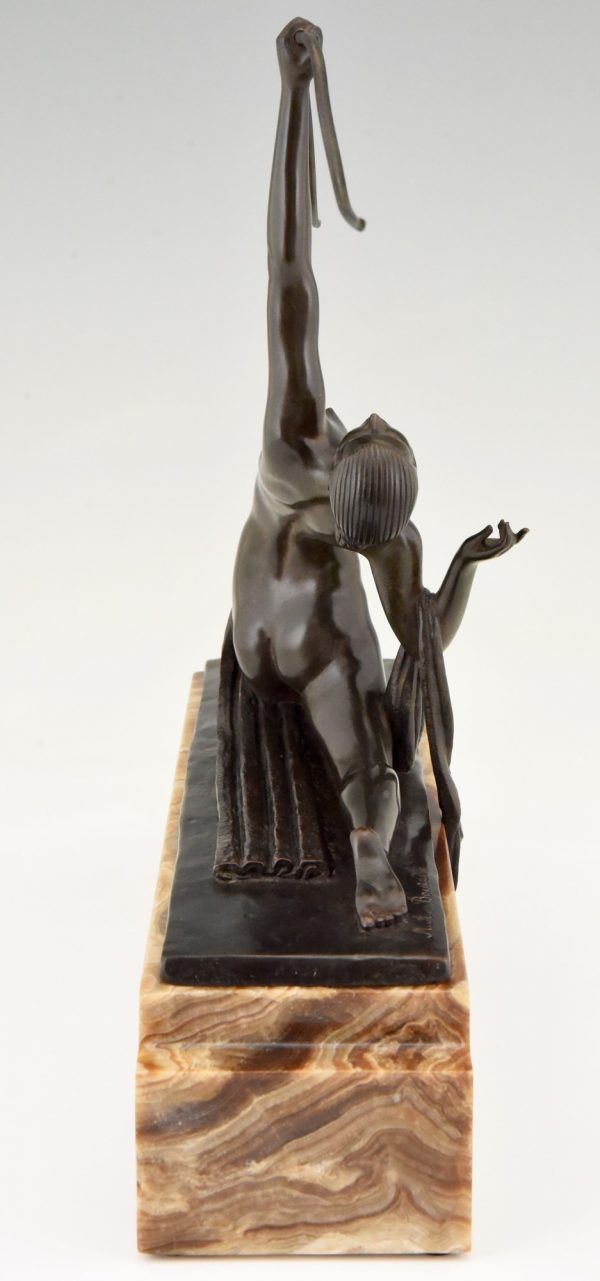 Art Deco Skulptur Bronze Frauenakt met Bogen Diana