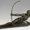 Art Deco sculpture bronze femme nue à l’arc Penthesilia