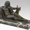 Art Deco sculpture bronze femme nue a la lyre