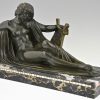 Art Deco bronzen beeld naakte vrouw met lier