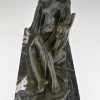 Art Deco bronzen beeld naakte vrouw met lier