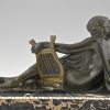 Art Deco bronzen beeld naakte vrouw met lier