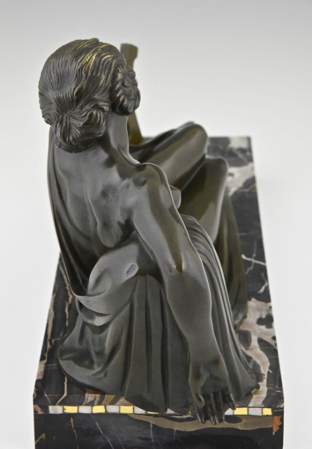 Art Deco bronze sculpture nude with lyre
