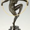 Art Deco sculpture en bronze danseuse nue au cerceau