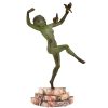 Sculpture en bronze Art Déco danseuse nue aux oiseaux