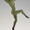 Art Deco bronze sculpture of dancing nude with birds