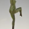 Art Deco bronze sculpture of dancing nude with birds