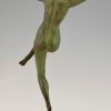 Art Deco bronzen sculptuur dansend naakt met vogels